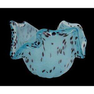 Murano Free Form Hand-Blown Blue Black Speckled Glass Vase Bowl Tulip Flower